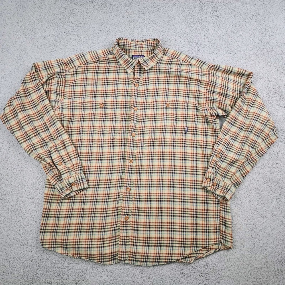Patagonia Shirt Mens Large Brown Flannel Fjord Organic Cotton Plaid Casual Work